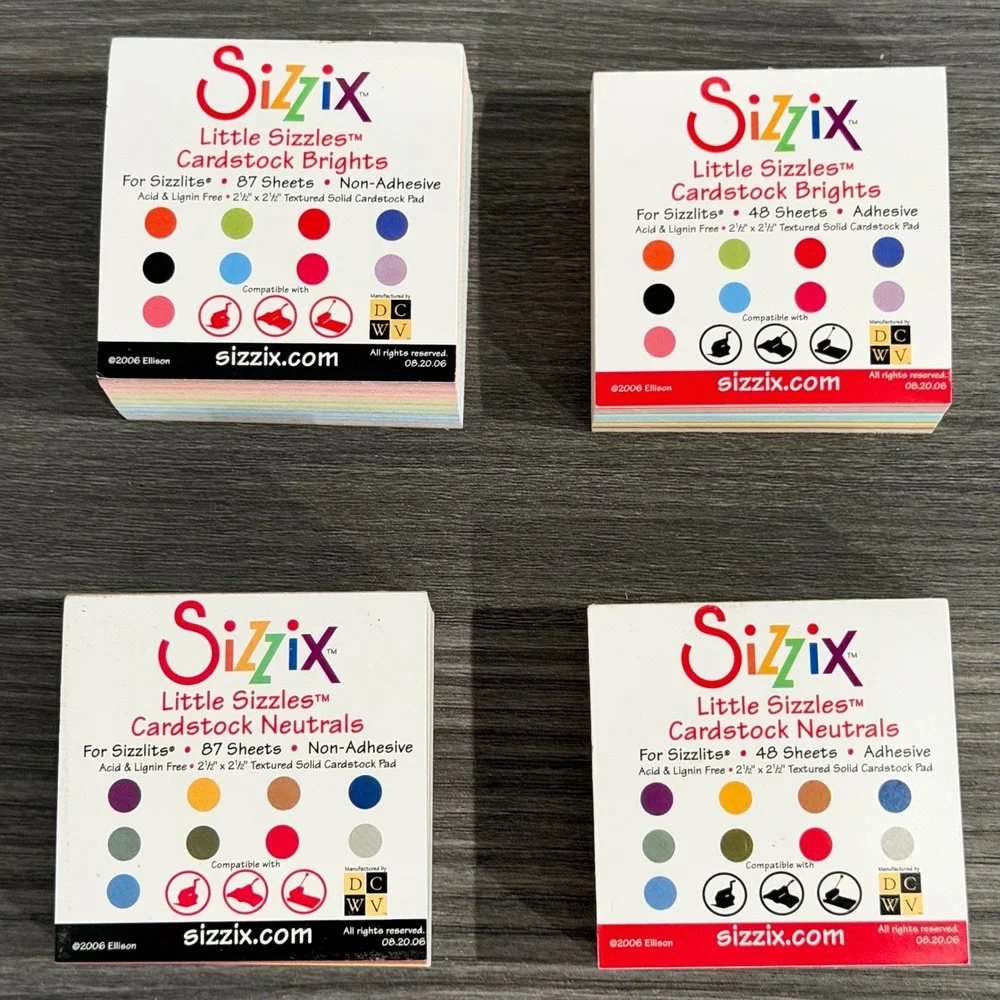 Sizzix Little Sizzles Cardstock Pad Bundle Brights Neutrals 7pc Set Adhesive/Non